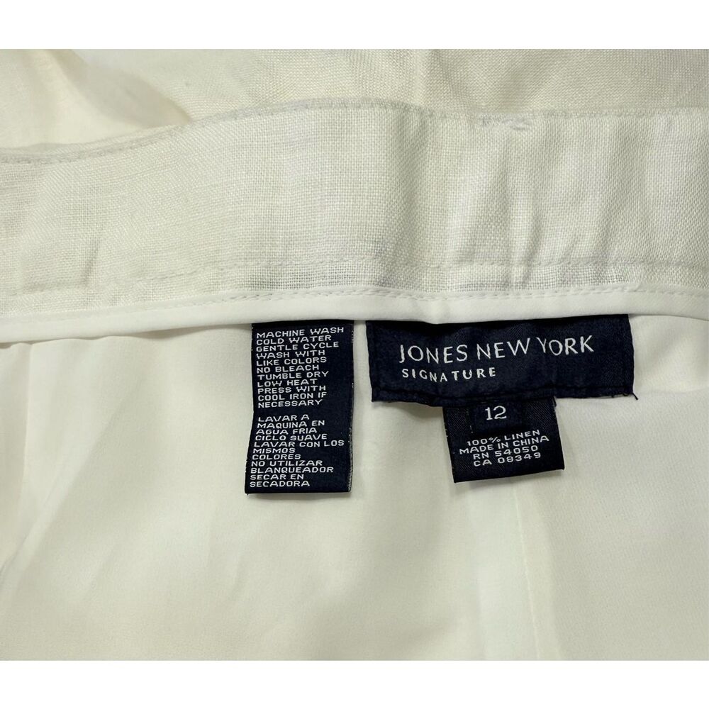 NWT Jones New York 100% Linen Pants White Tie Belt Sz. 12 Crisp Lightweight - Picture 7 of 8